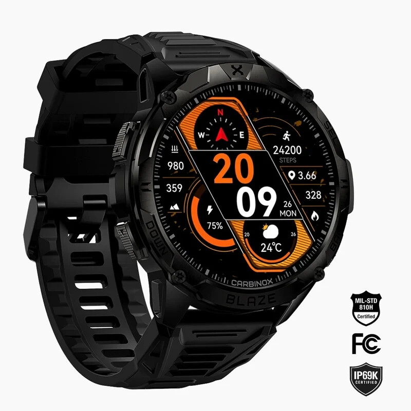 CARBINOX ” TITAN PRO ” Tactical Military Smartwatch IP69 Waterproof Black – NEW