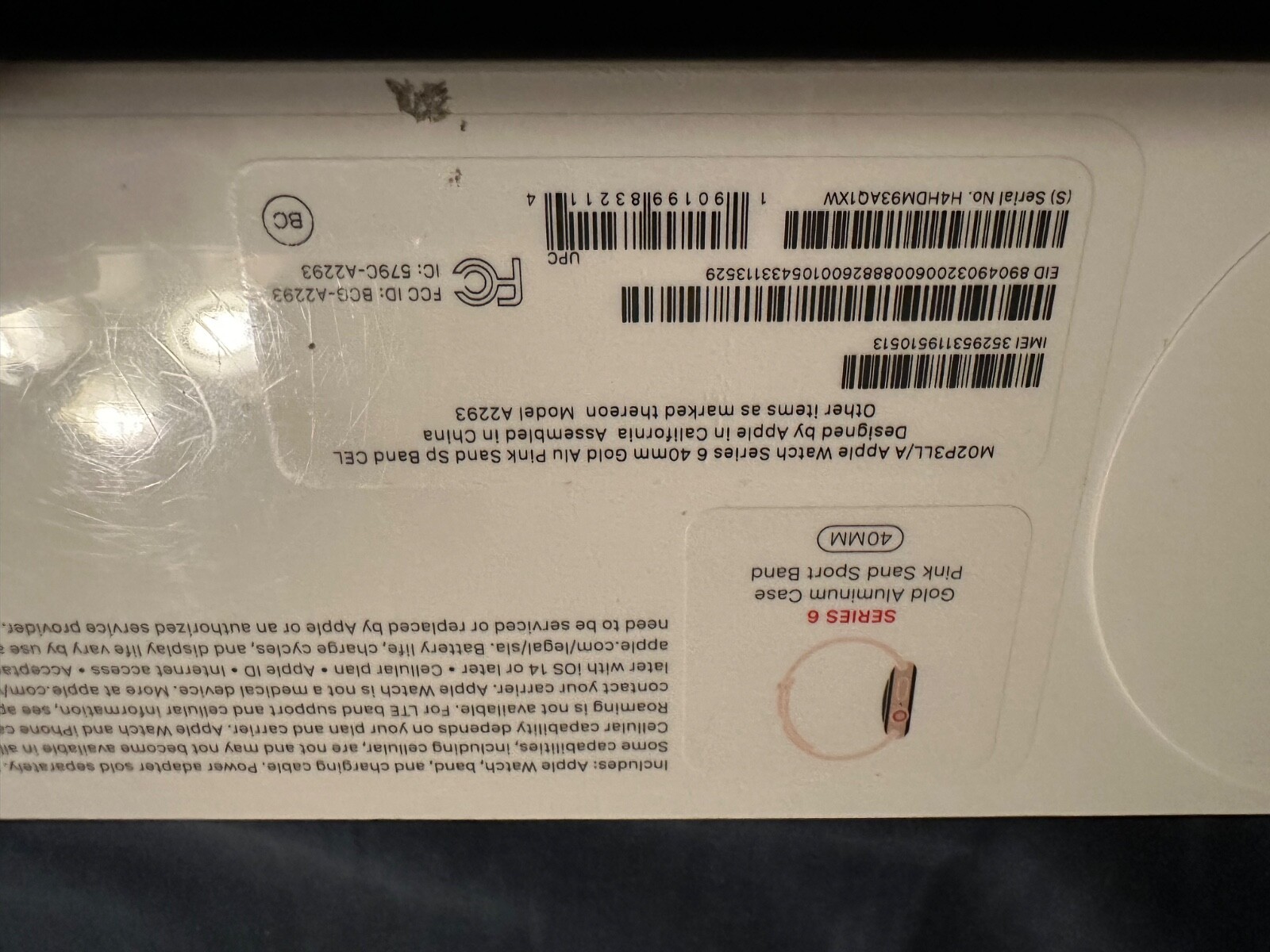 Apple Watch Series 6 40mm Gold Aluminum Pink Sand Sport GPS + Cellular M02P3LL/A