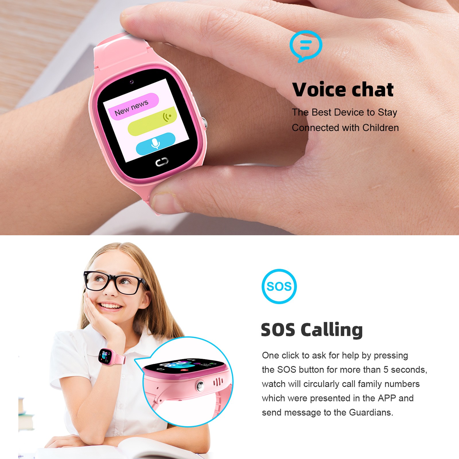 TD-45 2G Kids Smart Phone Watch Children Smartwatch SOS Call Voice Chat GUVF
