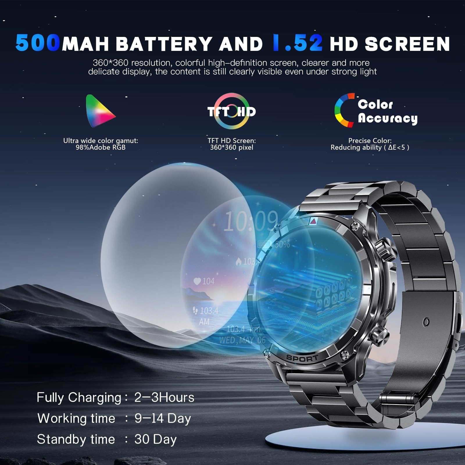 Ynwinste Smart Watches for Men with Bluetooth&Flashlight,1.52″ IP68 Waterpro Men
