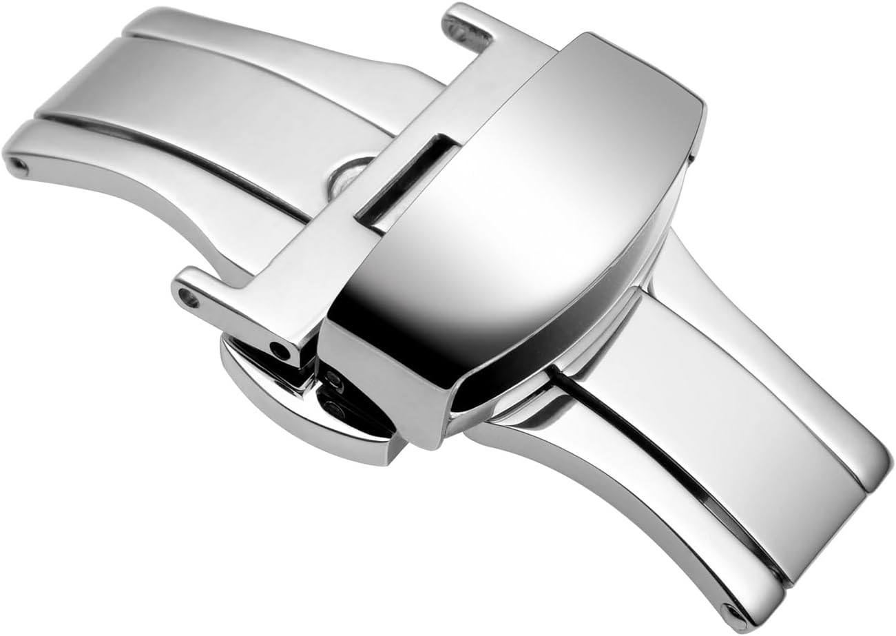 Case For 20mm Stainless Steel Deployment Clasp Watch Band, Polished Buckle Silve