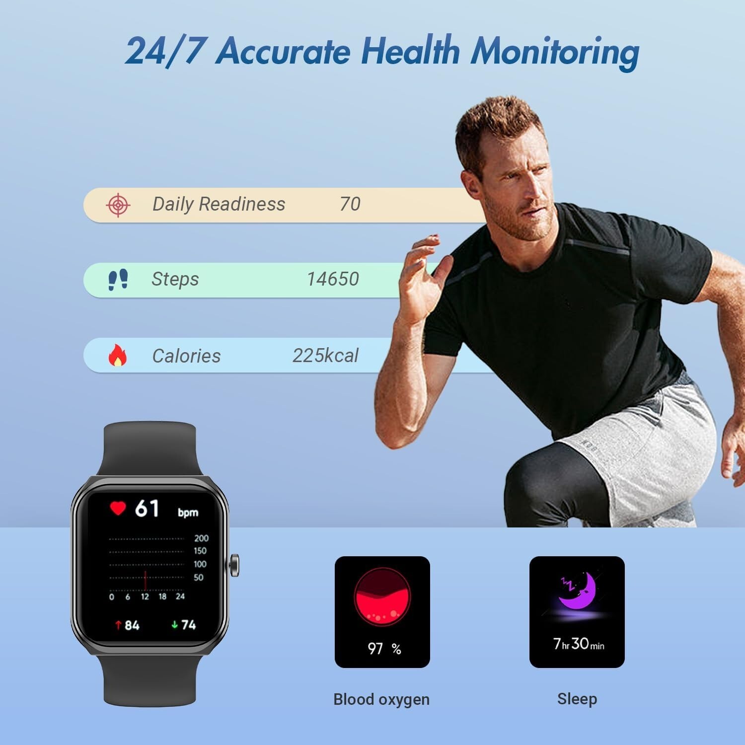 Smart watch BLACK Fitness Track 1.91″ Heart Rate Blood Oxygen, Sleep Android IOS