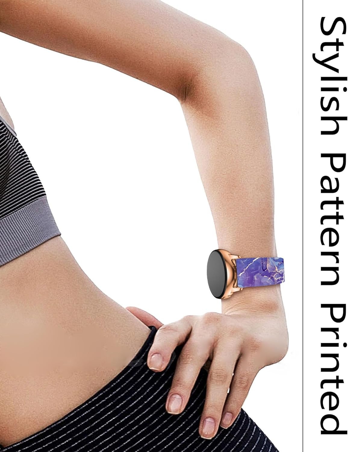 20mm Silicone Sport Bands in Purple Gold Marble for Galaxy Watch 6/5 40mm/44mm