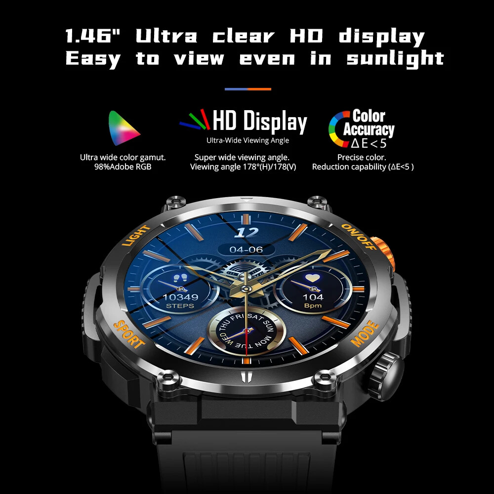 SmartWatch V681.46” HD Display 100 Sports Modes Compass light M Grade Toughness