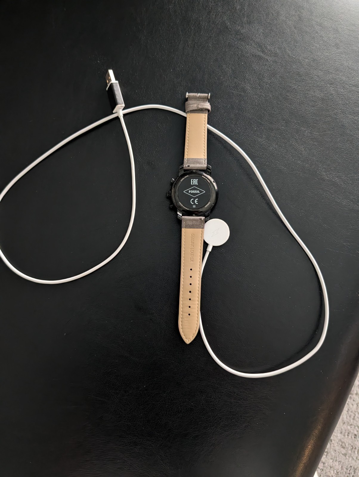 Fossil DW4A Gen 4 Wear OS Smartwatch 44mm Black Steel Gray Leather Band