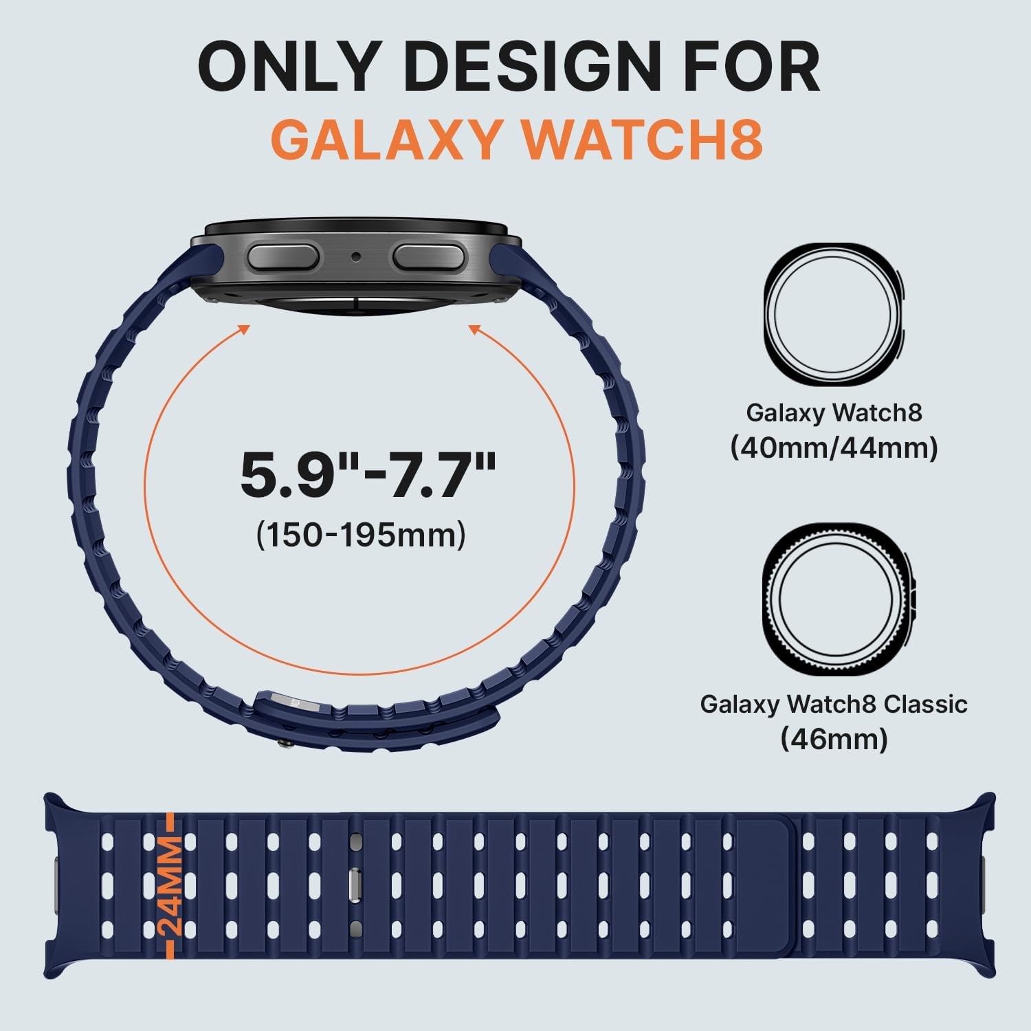 Navy Blue Magnetic Silicone Replacement Band for Samsung Galaxy Watch 8 40mm 44m