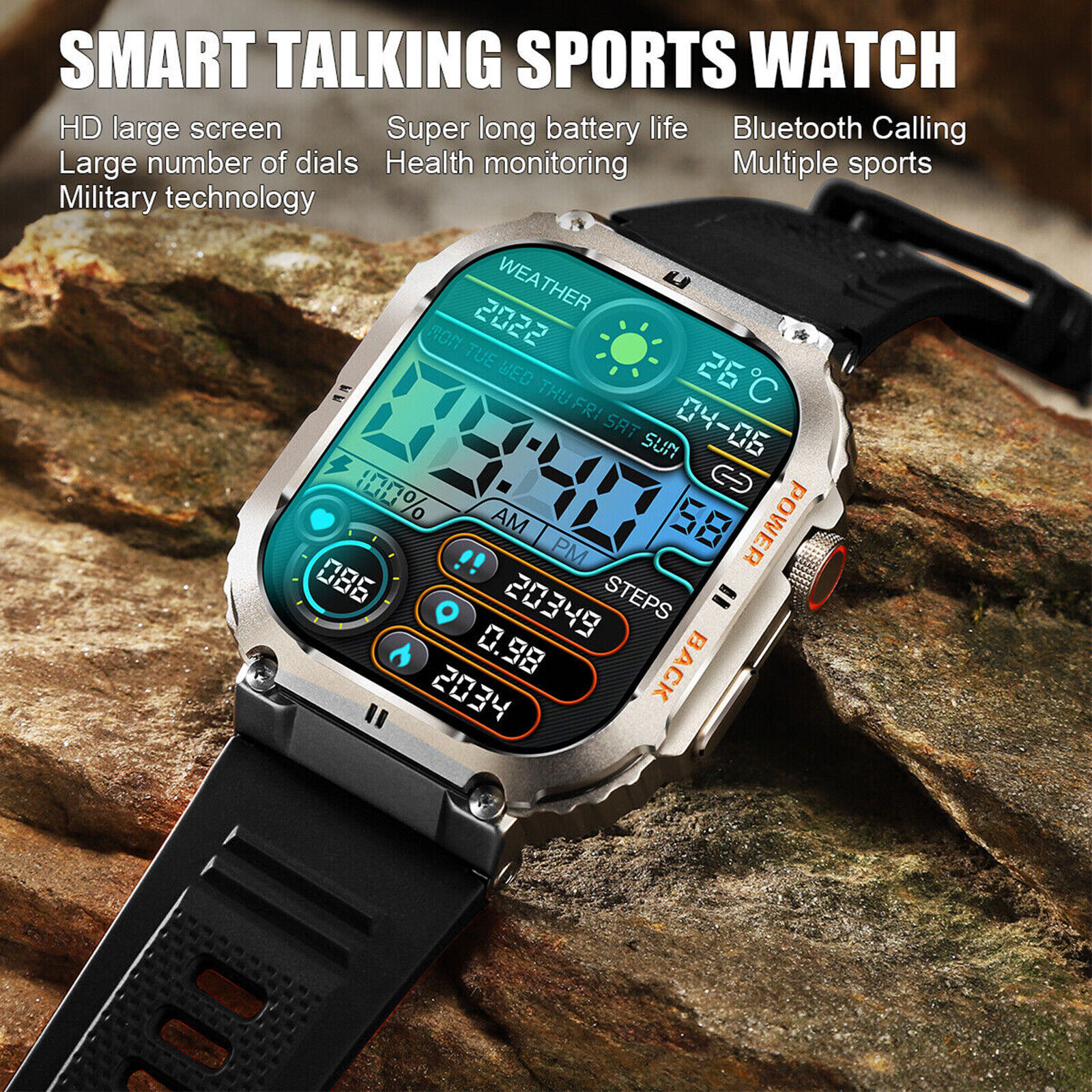 Military Smart Watch 1.96″ HD Outdoor Tactical Rugged Smartwatch Fitness Tracker