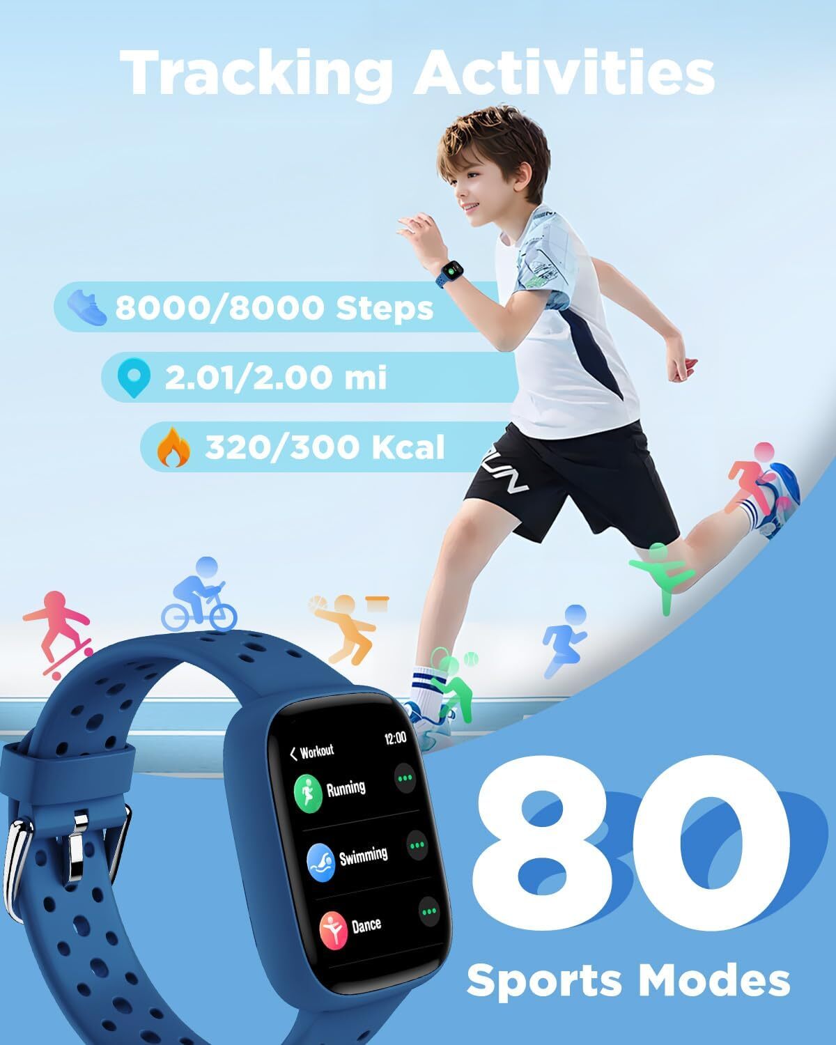 Smart Watch for Kids 1.8″ Fitness Tracker Watch Pedometer Puzzle Games for Kids