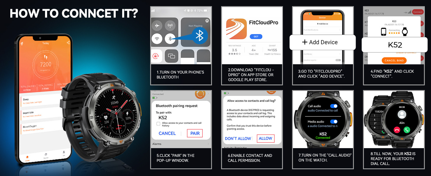 Military Smartwatch Men Women Bluetooth Answer/Make Call Android iOS IP68 Water