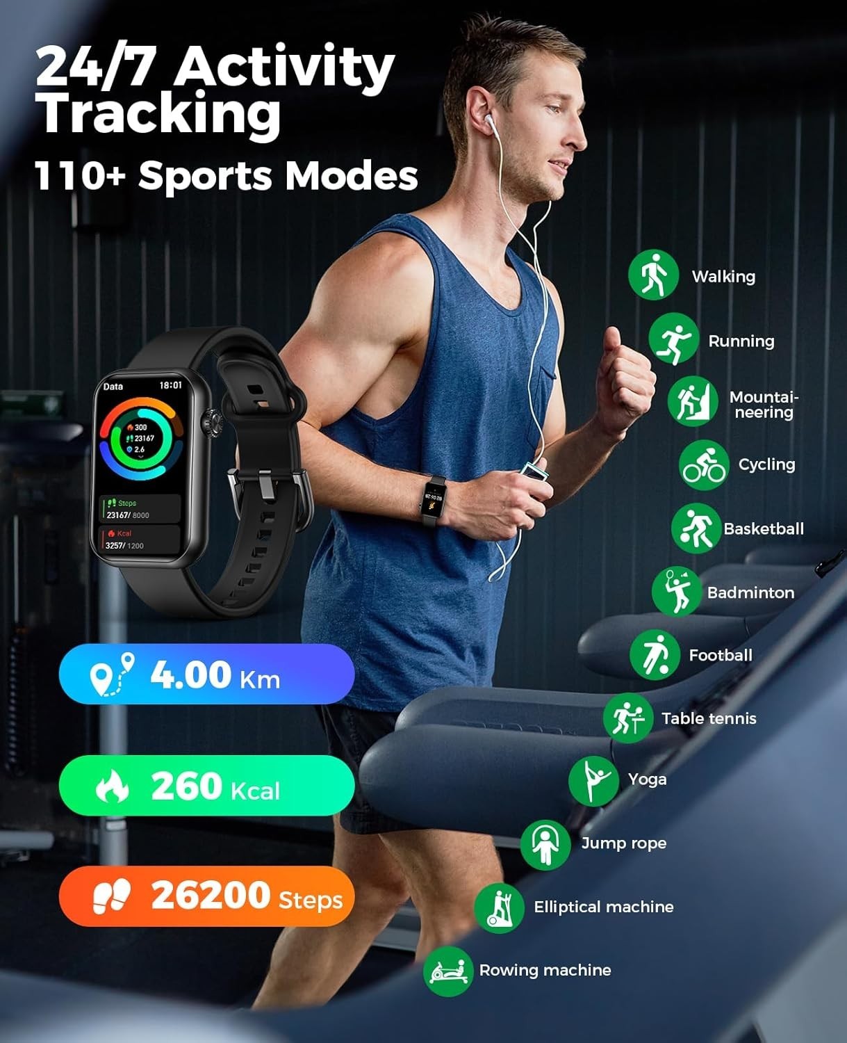 Smart Watch Fitness Tracker Answer/Make Call 24/7 Heart Rate Spo2 Blood Press…