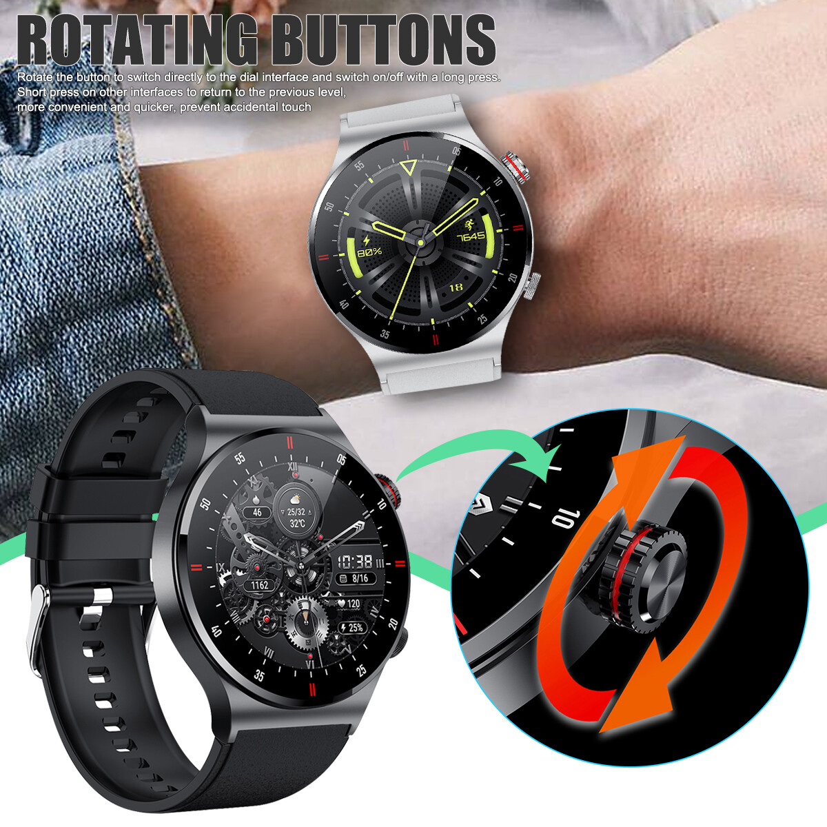 Smart Watch Bluetooth NFC for Men Blood Oxygen Heart Rate Sports Fitness Tracker