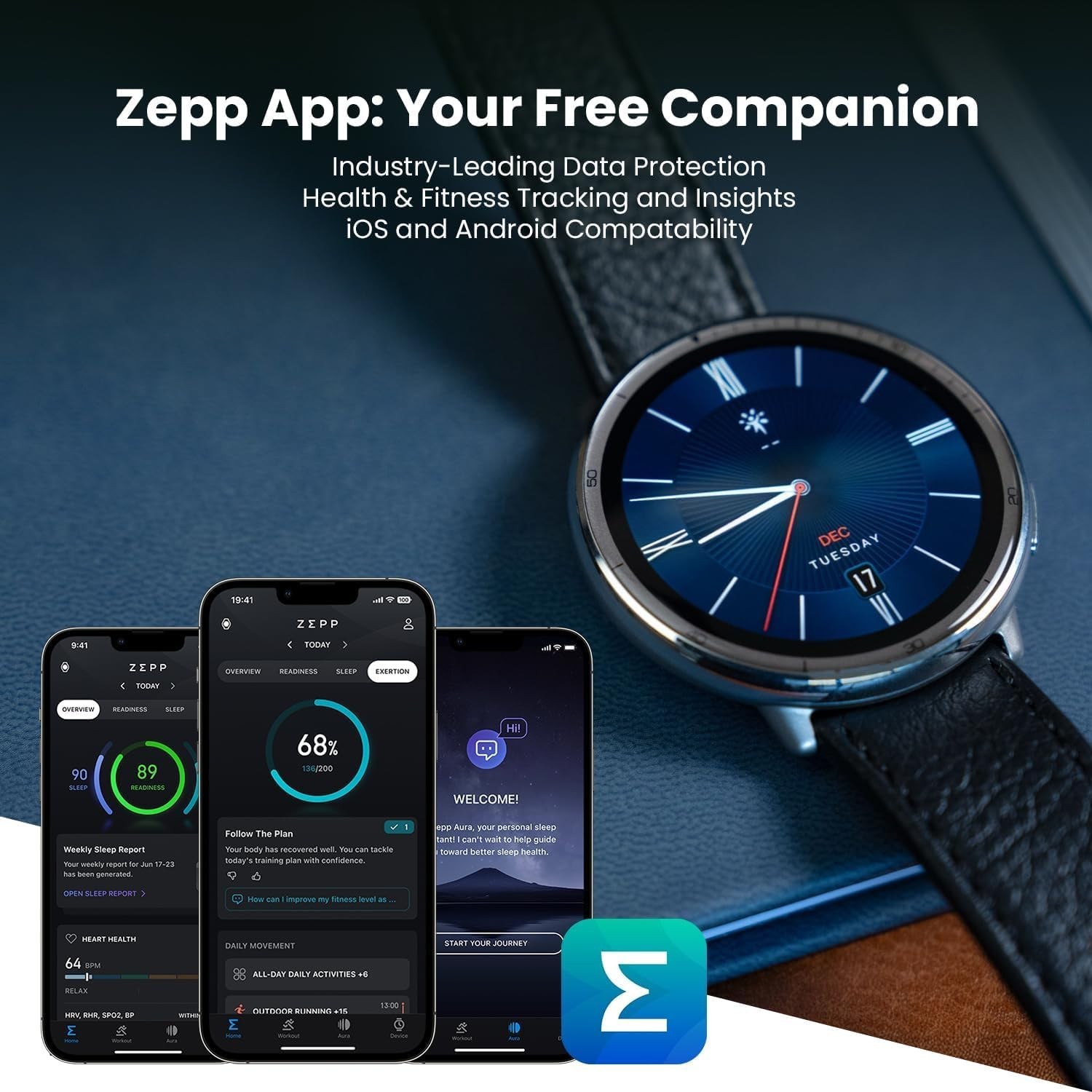 Amazfit Active 2 Premium Smart Watch Fitness Tracker Black Leather –