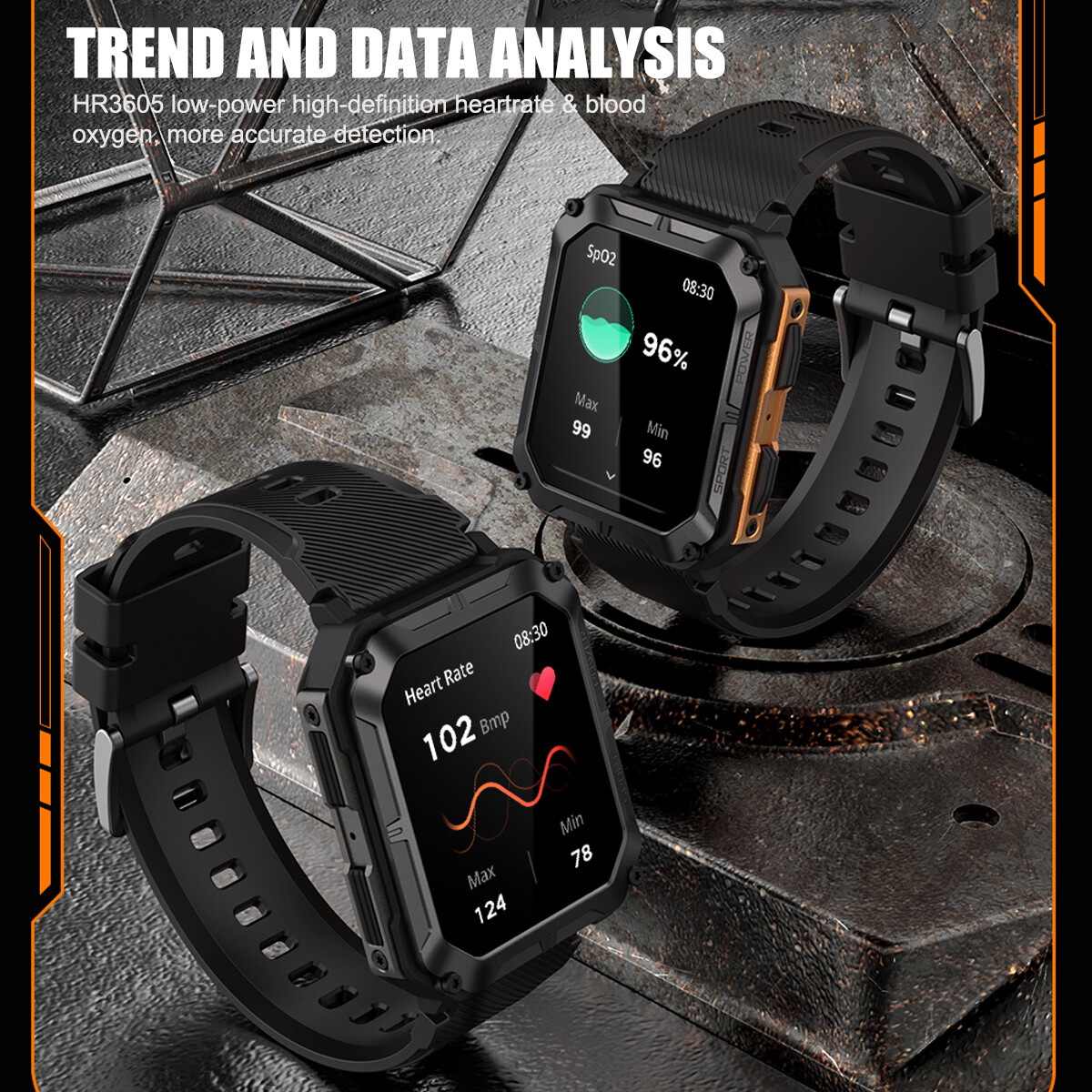 C20 Pro Rugged Military Smart Watch Men Android iOS Fitness Watches Waterproof