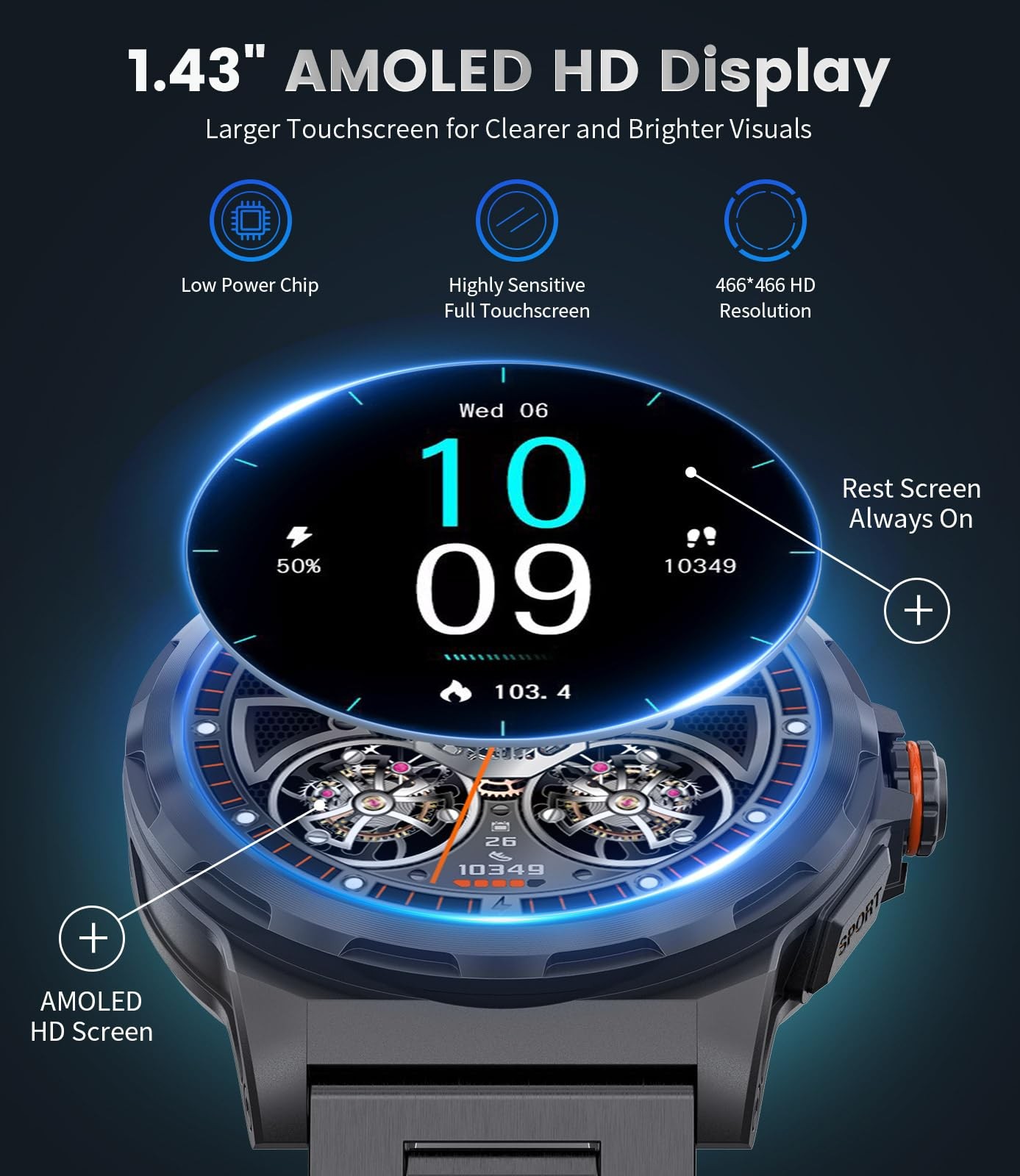 Military for Men(Answer/Dial Calls),1.46” AMOLED Touchscreen/5ATM Waterproof…
