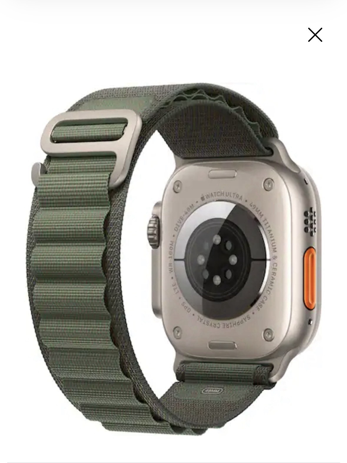 Apple Watch Ultra (GPS + Cellular) 49mm Titanium Case with Green Alpine Loop
