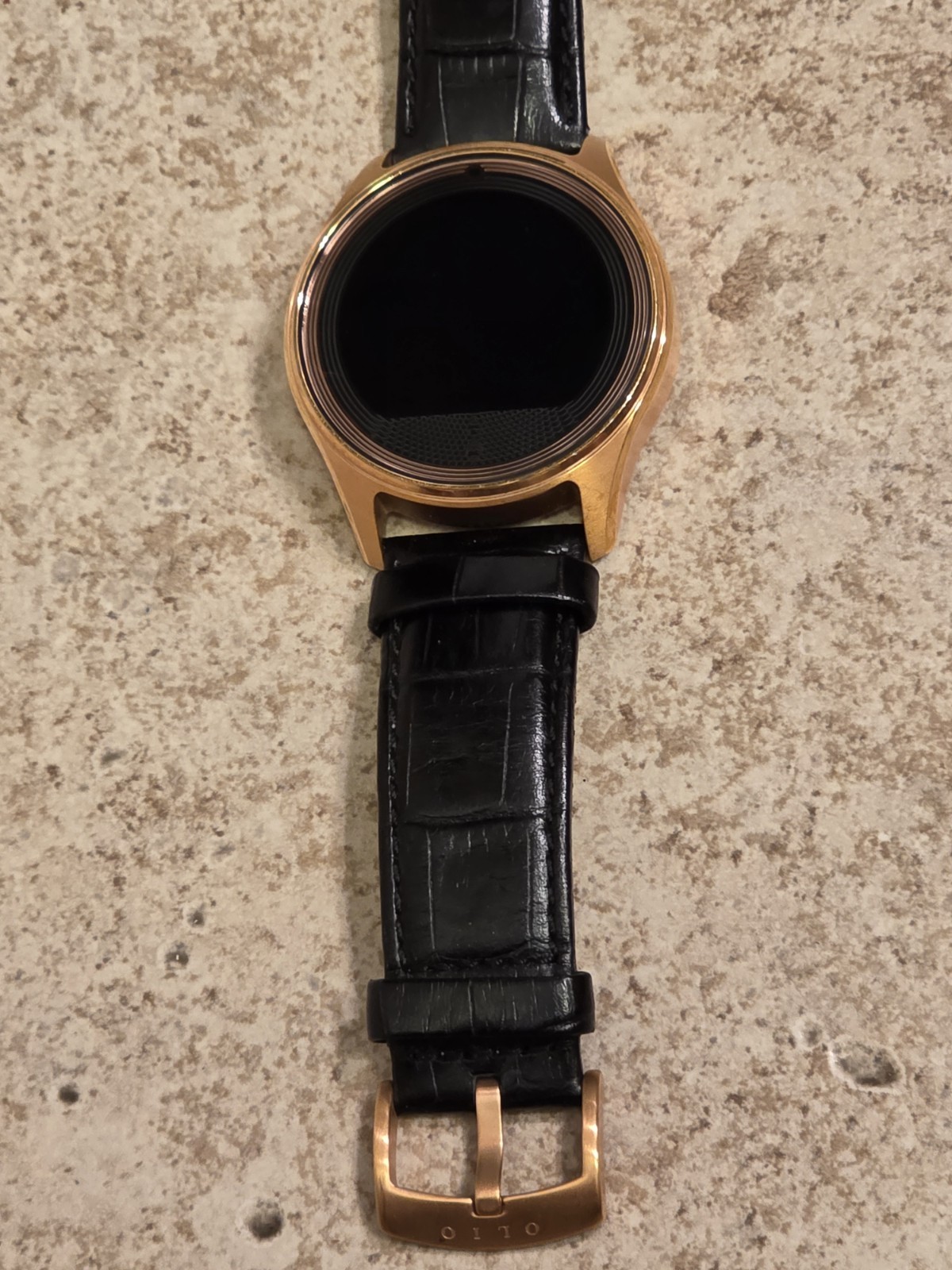 Olio One Men’s Black Leather Strap 18K Rose Gold Clad Smartwatch *UNTESTED*READ