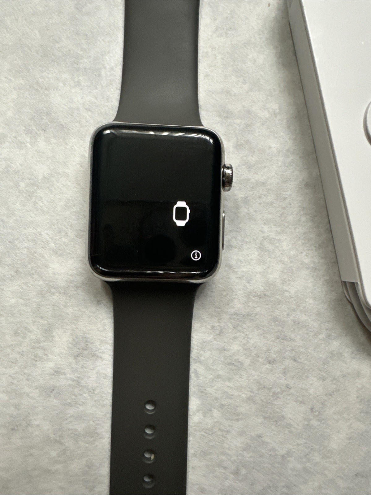 Apple Watch Series 3 42mm Stainless Steel Silver, Black Sport Band Good Working