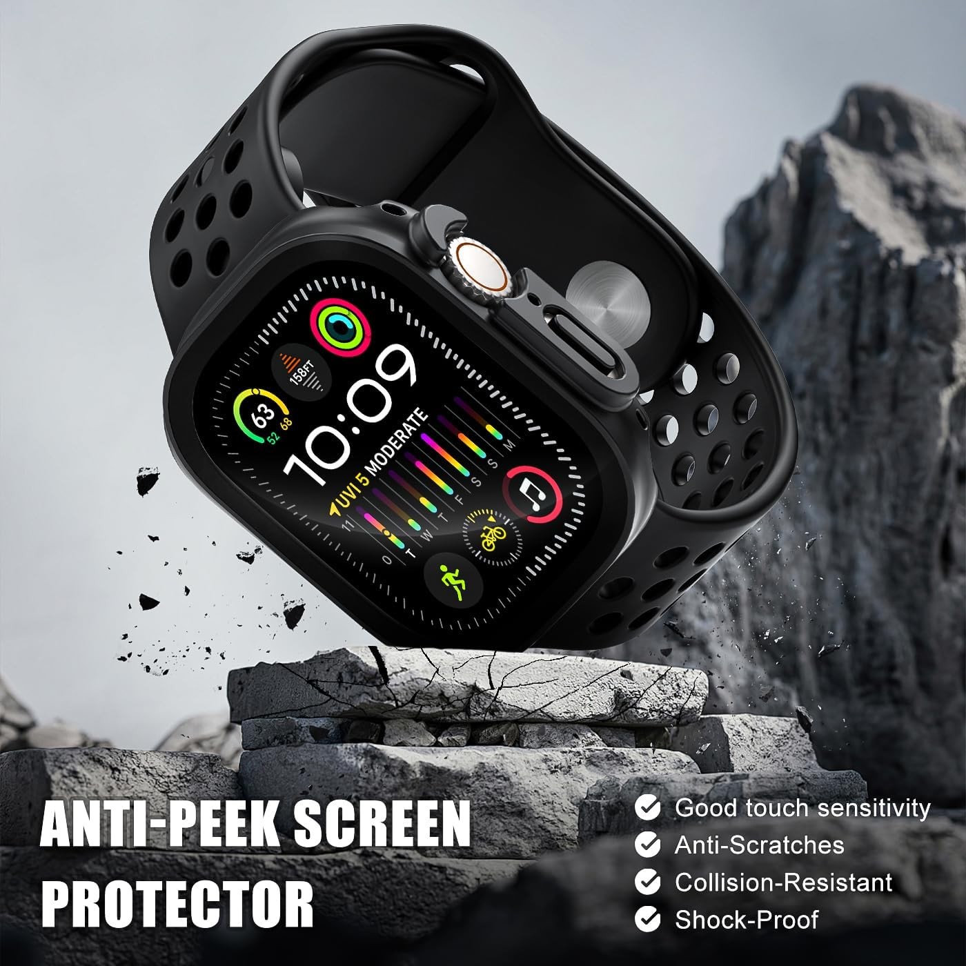 2 Pack Privacy Case for Apple Watch Ultra 1/2 49mm with Tempered Glass Protector
