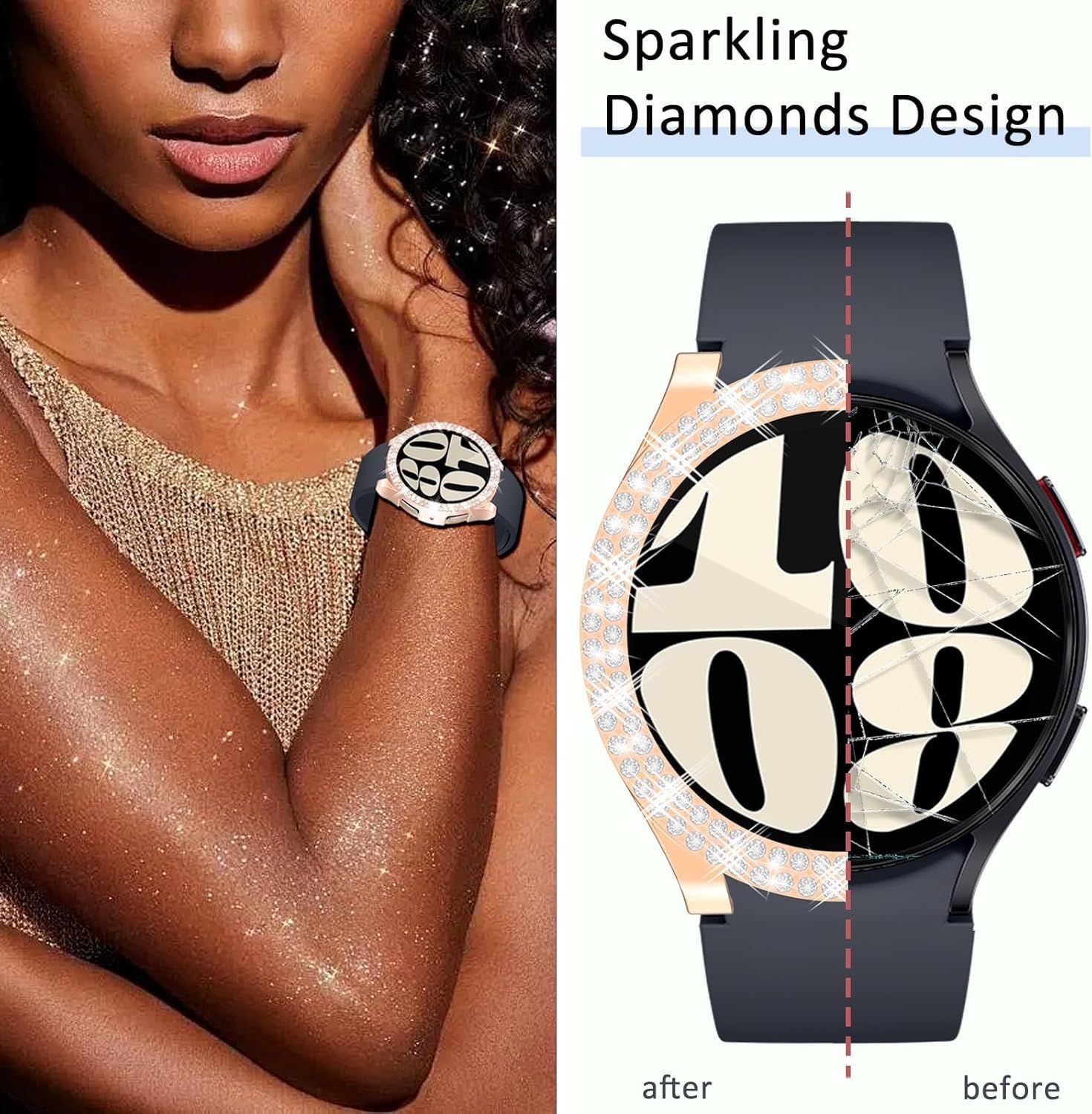6-Pack Rhinestone Bumper Case and Screen Protector for Samsung Galaxy Watch 6 44