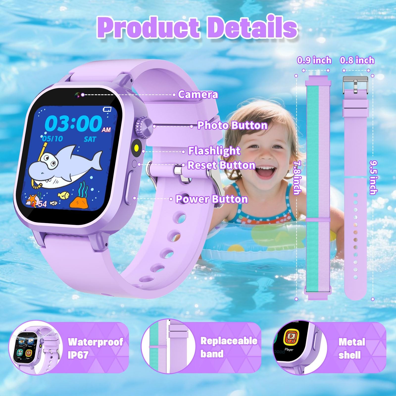 Kids Waterproof Smart Watch Girls Gift Age 3-12 with 39 Game HD Touch Screen …