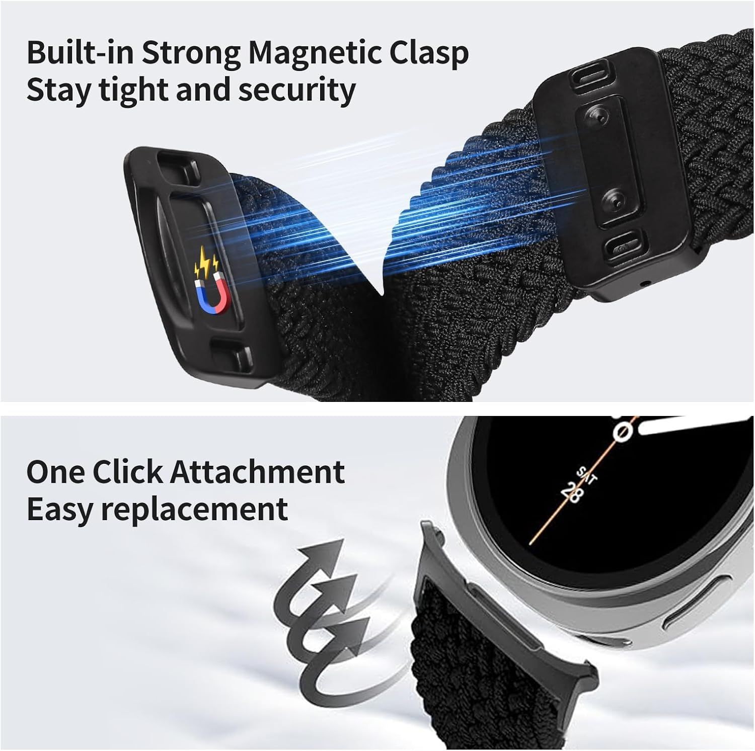 3-Pack Magnetic Braided Bands for Samsung Galaxy Watch 8 40mm 44mm, Sport Straps