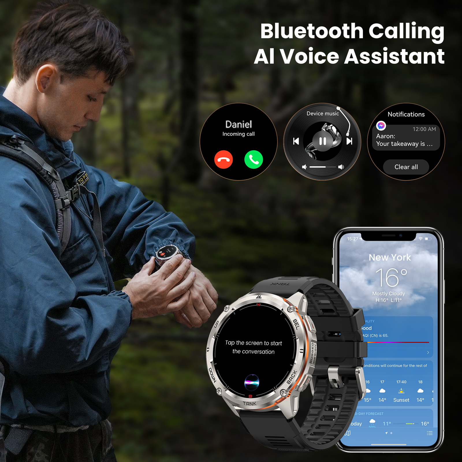 2025 KOSPET TANK T3 Ultra2 Smart Watch Men GPS 480mAh Battery 50M Waterproof NEW