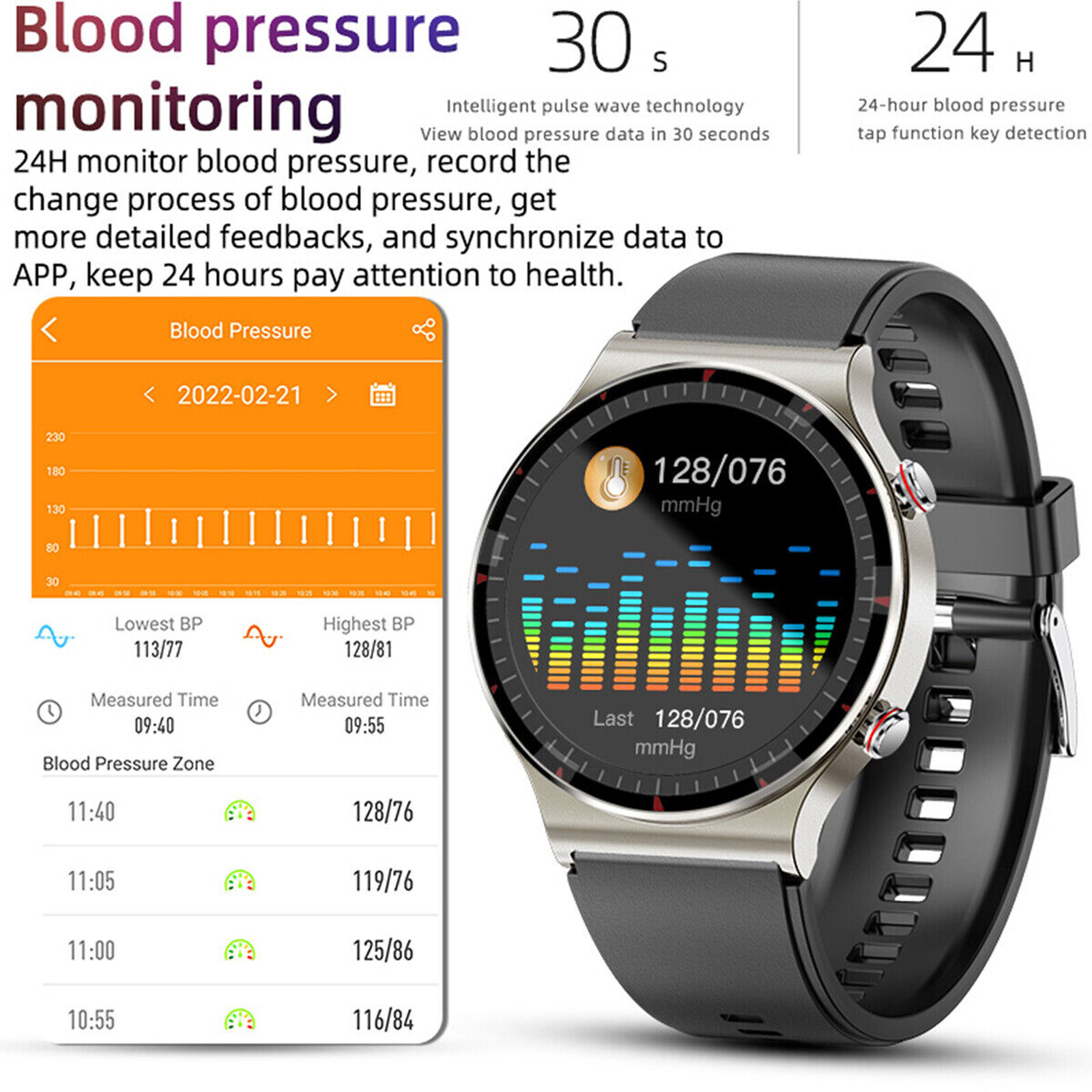 Smart Watch ECG Heart Rate Blood Oxygen Sleep Health Monitor Activity Tracker 1x