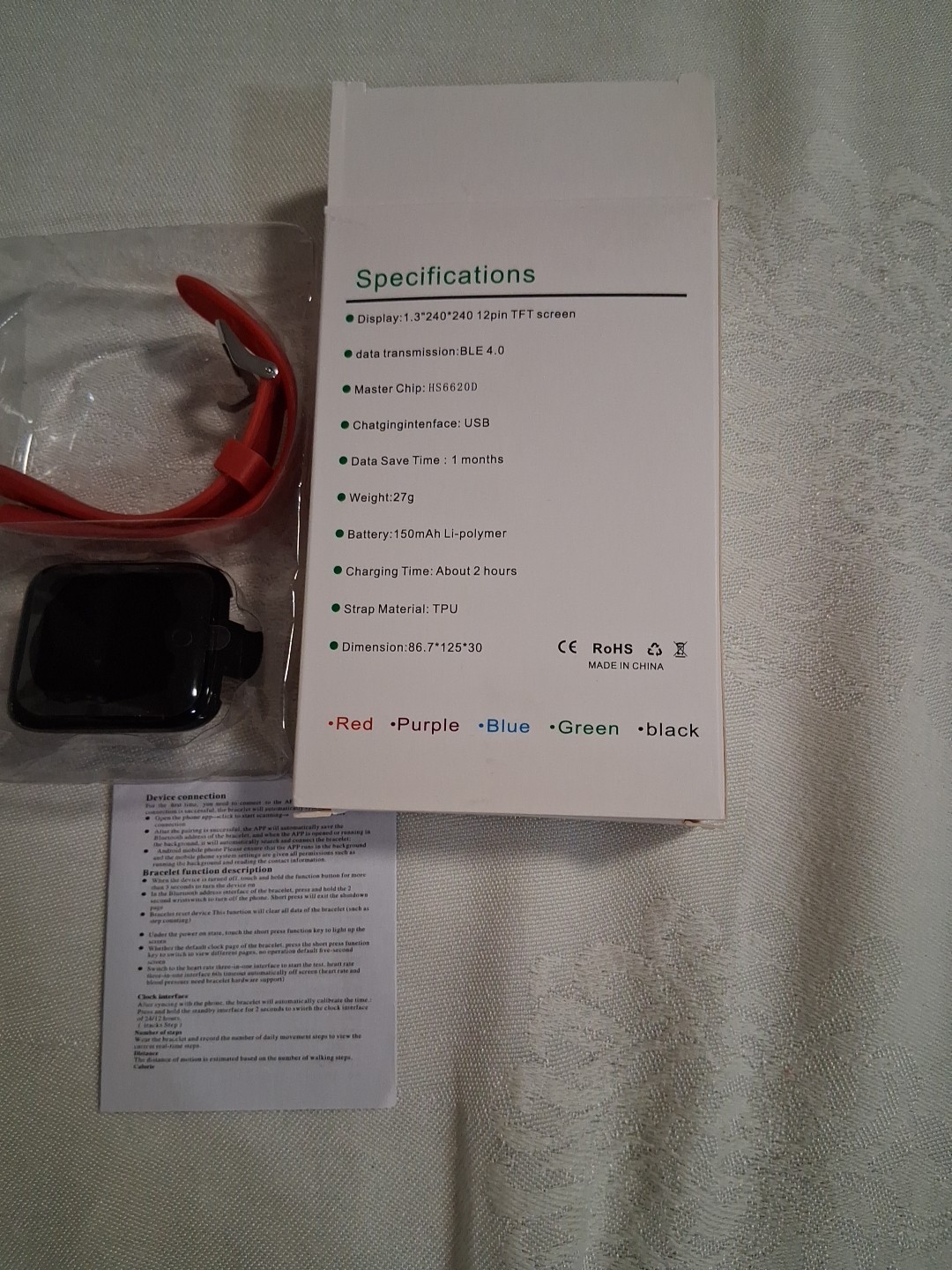 Smart Bracelet “Your Health Steward” Fitness Tracker Black New Open Box