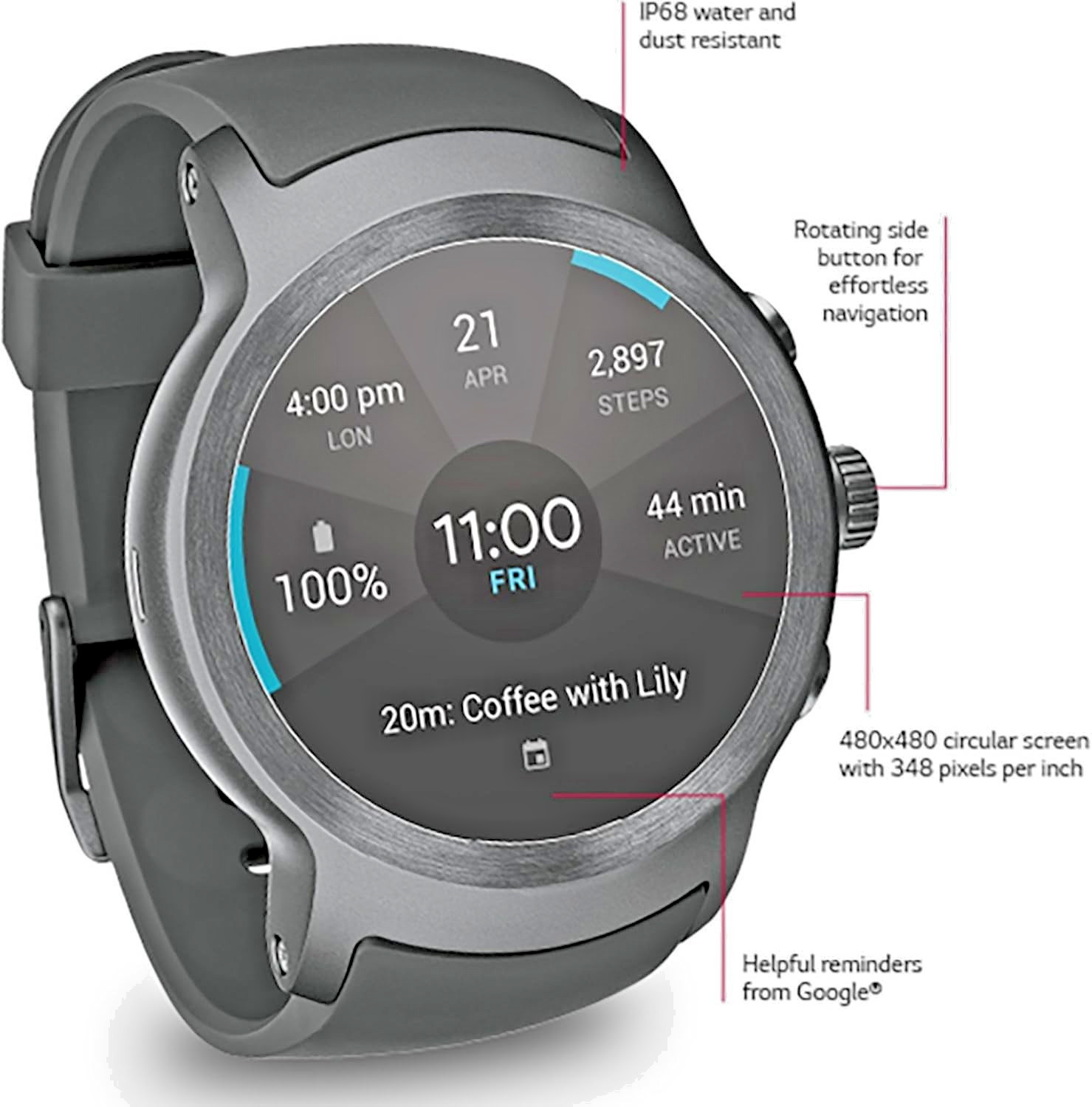 LG Watch Sport W280A 45.4mm Titanium Stainless Steel Unlocked SR#352228080056256
