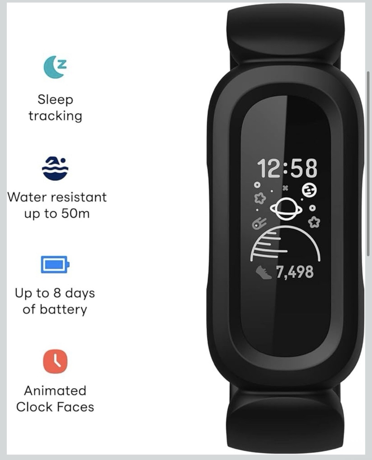 Fitbit Ace 3 Activity-Tracker for Kids 6+ One Size, Black/Racer Red