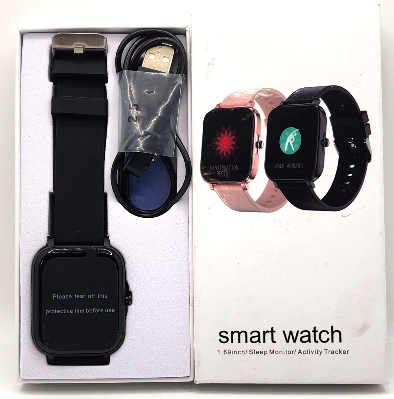 TS29 Smart Watch Fitness Tracker Waterproof Apple Android 1.69 inches Black