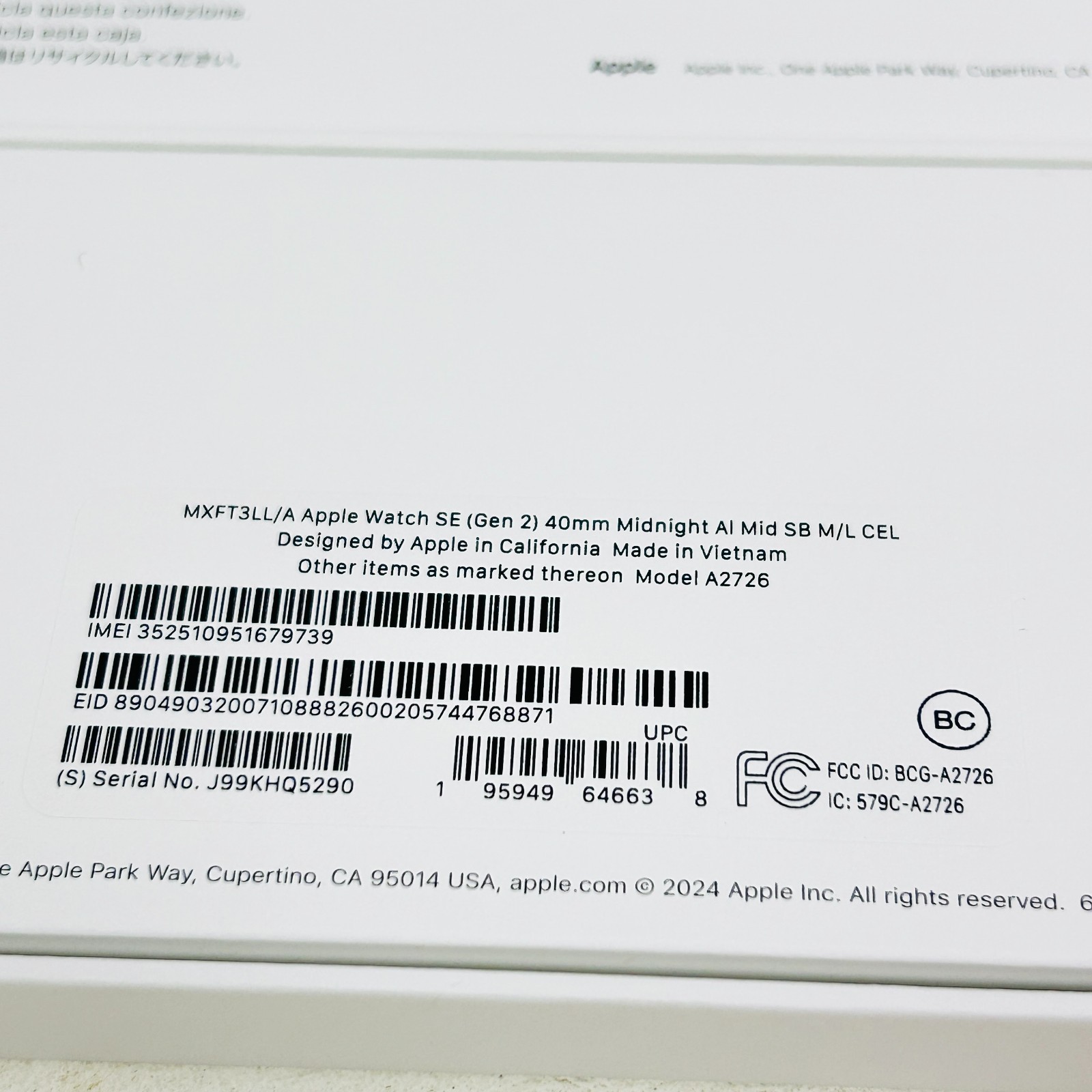 Apple Watch SE (Gen 2) 40mm Midnight Aluminum SB M/L Cellular