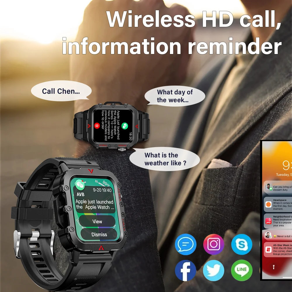 Outdoor Smartwatch Bluetooth Talking Smartwatch 1.73 Inch Sports Fitness Watch
