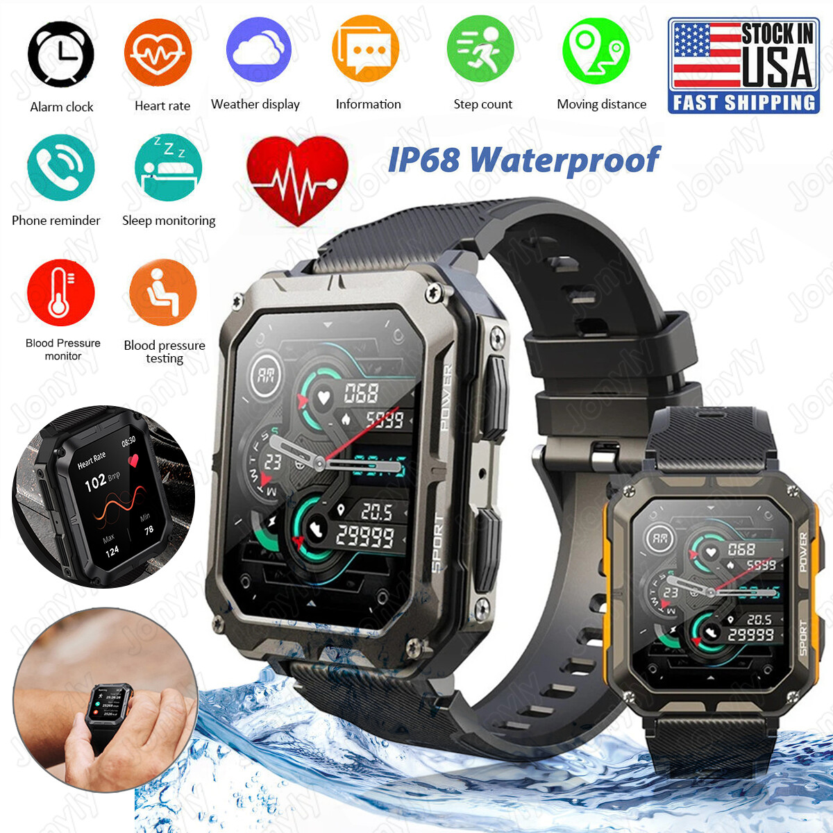 Smart Watch Military Tactical Men Sport Heart Rate Fitness Tracker Wristwatch US