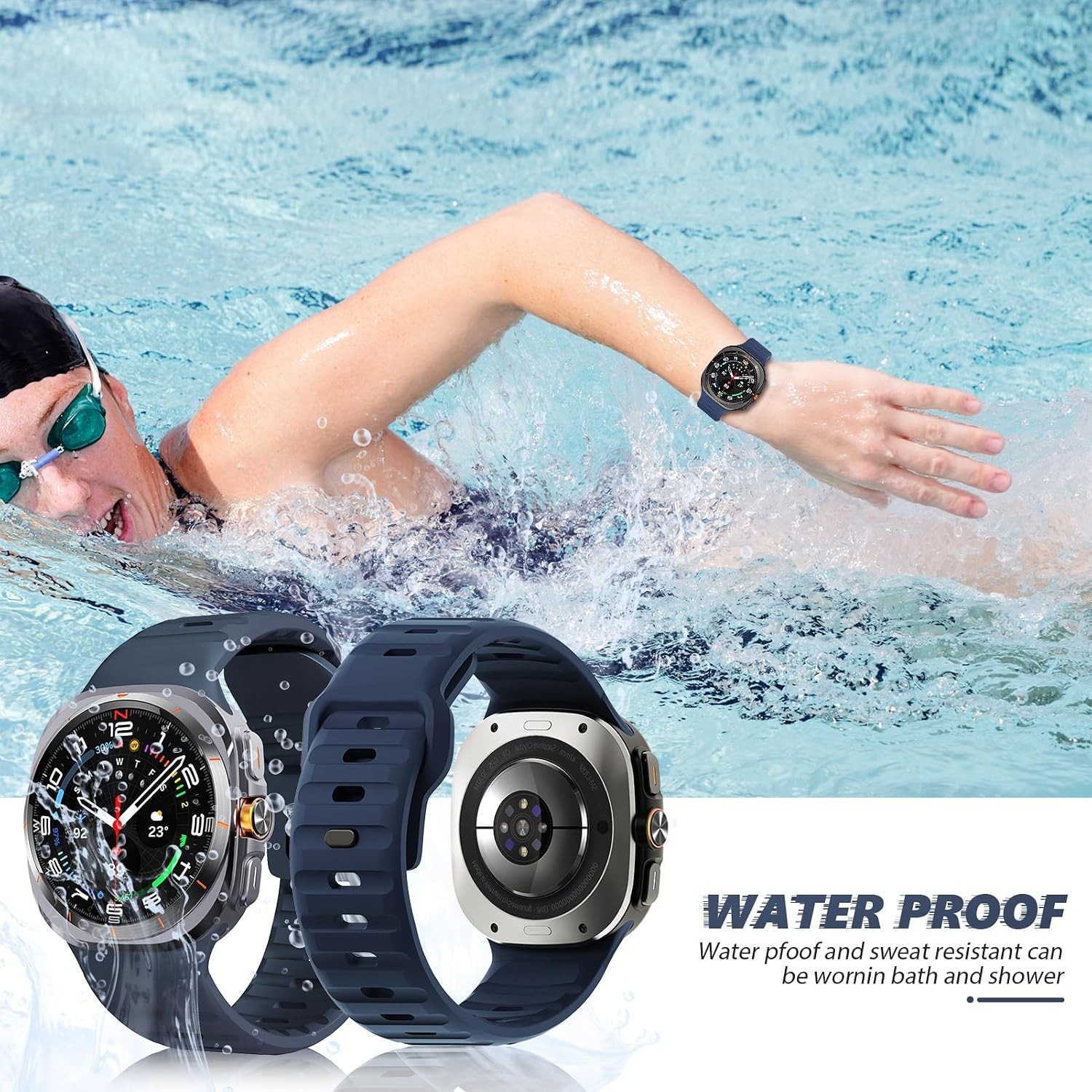Midnight Blue Rugged Silicone Sport Band for Samsung Galaxy Watch Ultra 47mm