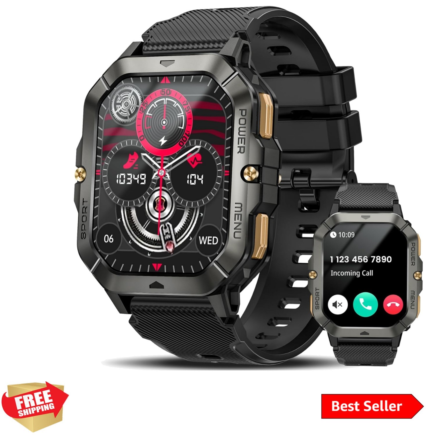 Dual-Function Military Smartwatch: Calls, Fitness Tracking & Health Monitoring