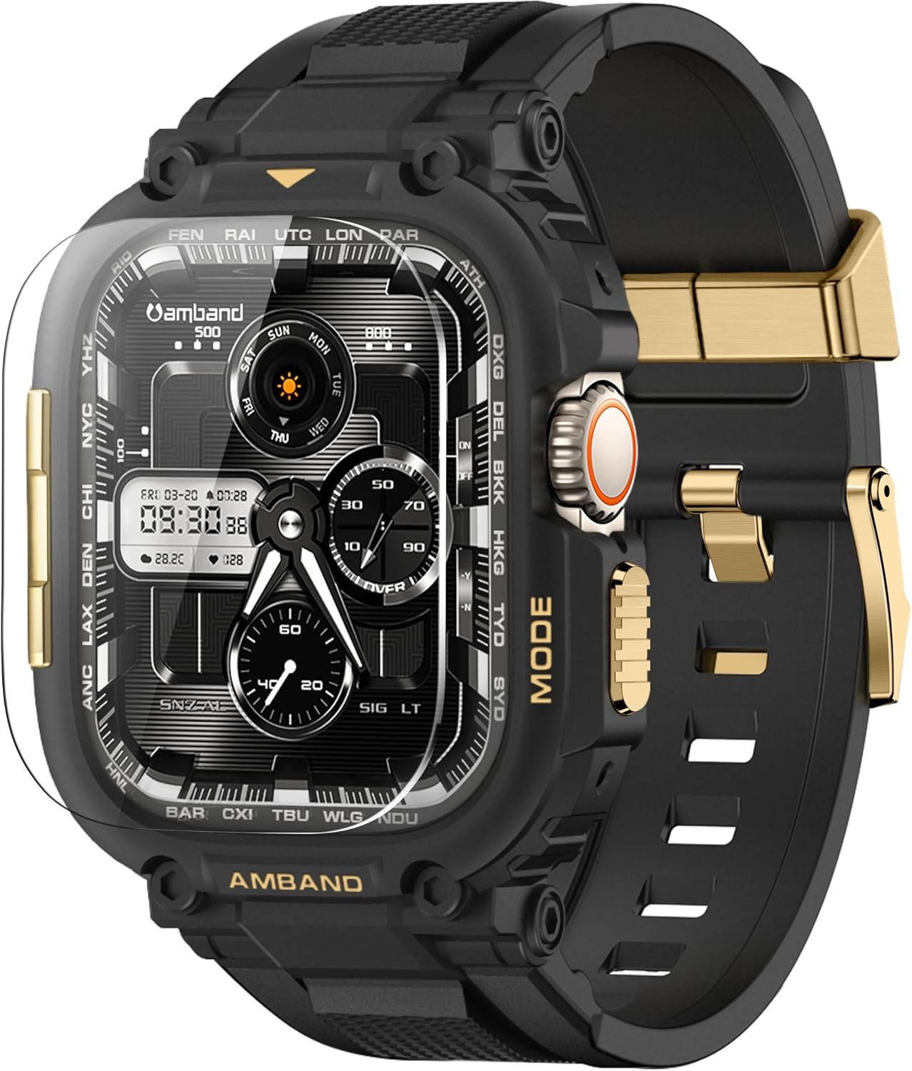 Heavy Duty Tactical Strap Compatible with Apple Watch Ultra 49mm – Black Gold