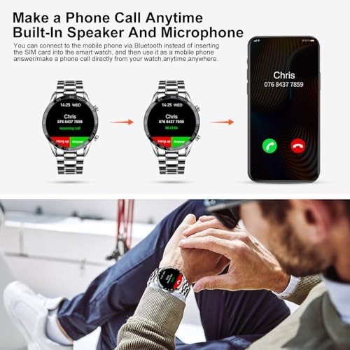 Men Smart Watch for Android iOS, Bluetooth Calls Voice Chat with Heart B-Silver