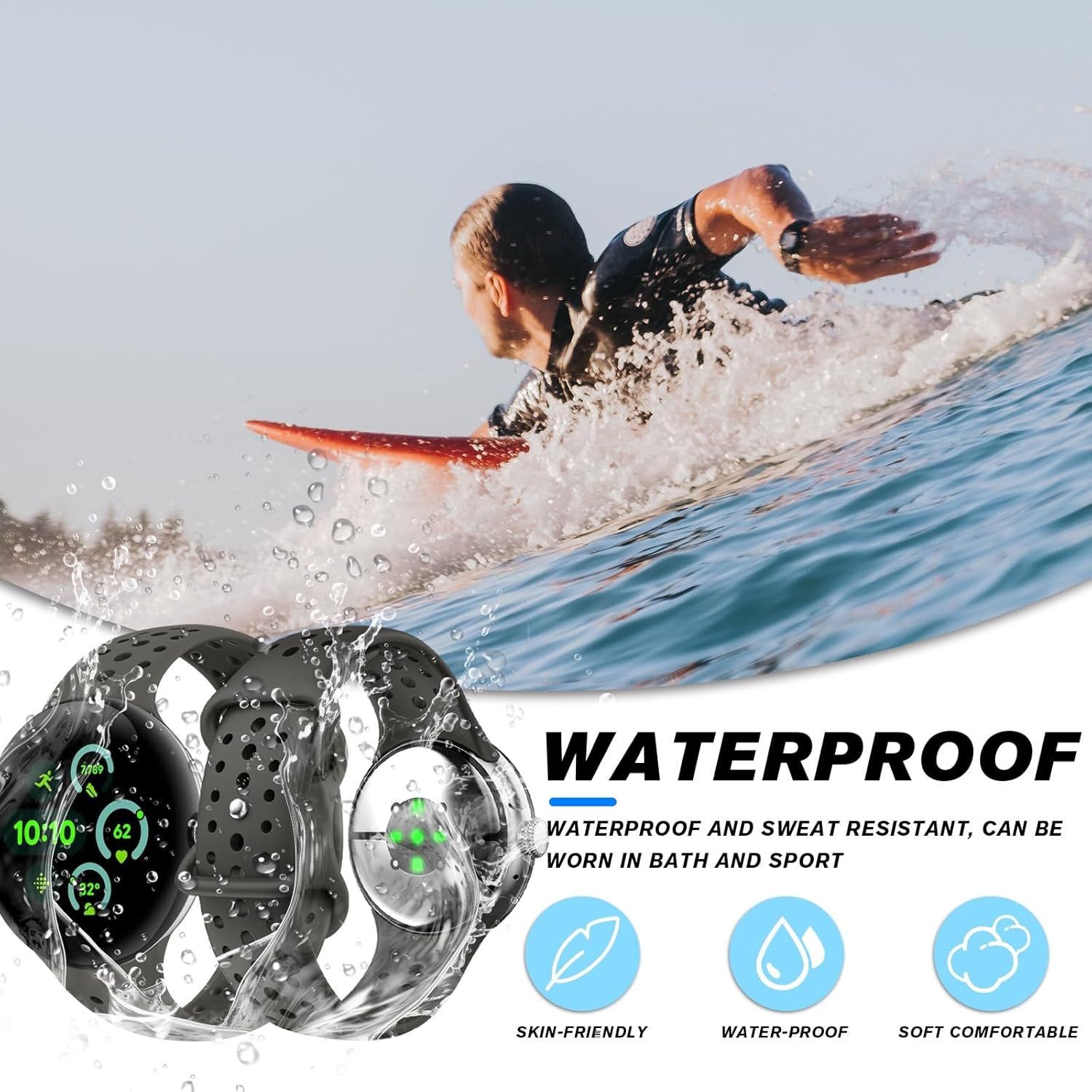 Soft Silicone Strap Compatible with Google Pixel Watch 41mm 45mm Breathable
