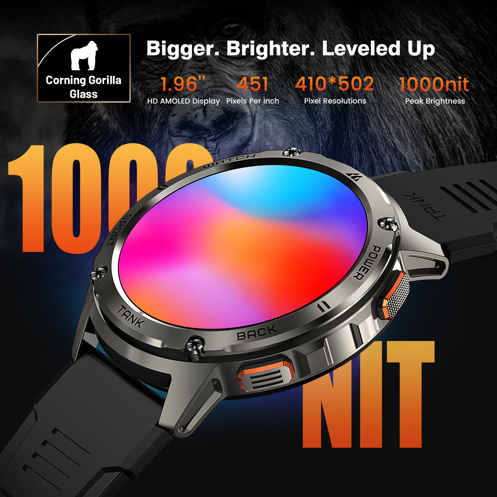 KOSPET TANK T3 Smart Watch for Men Women Smart Watches 5ATM Waterproof Watch