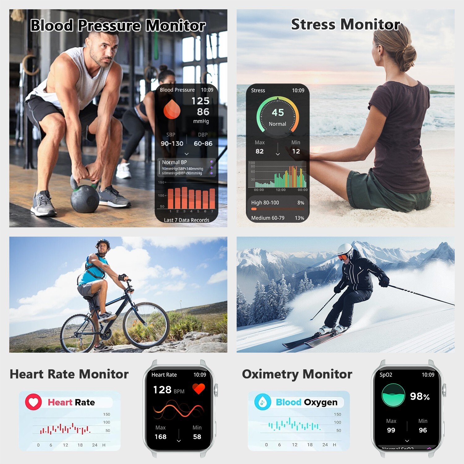 Smart Watch Heart Rate Blood Pressure Fitness Tracker for Men Women Android IOS