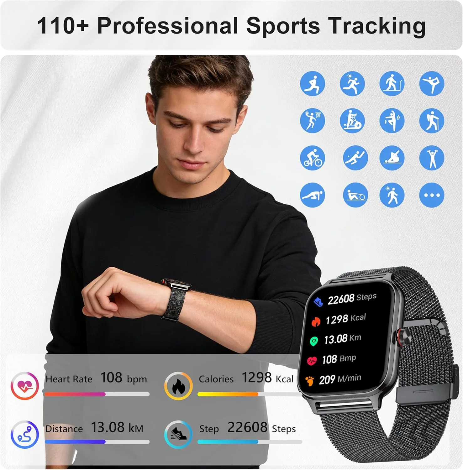 1.96 Inch Smart Watch Fitness Tracker With Call Function Heart Rate Sleep Mon…