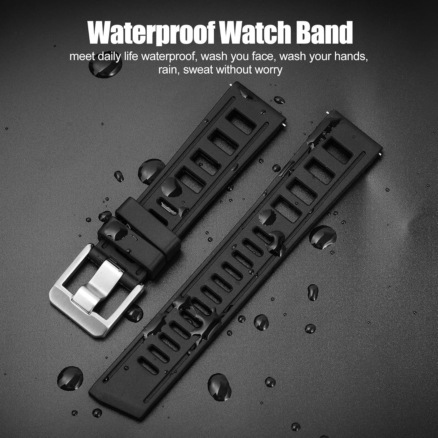Strap Only For 20mm 22mm Waterproof Soft Watch Bands with Solid Stainless Buckle