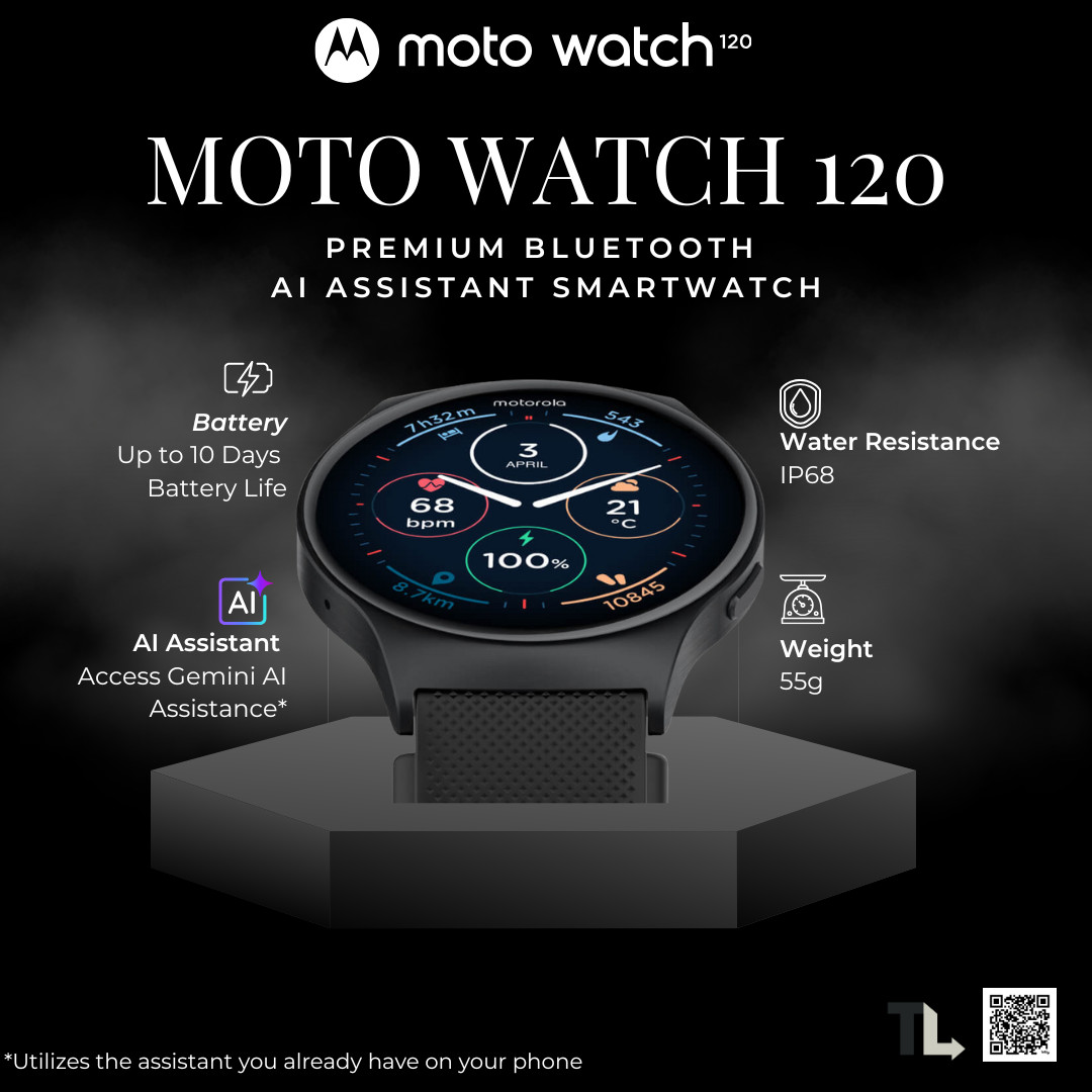 Brand New Motorola Moto Watch 120 AMOLED 300mAh IP68 AI Assistant