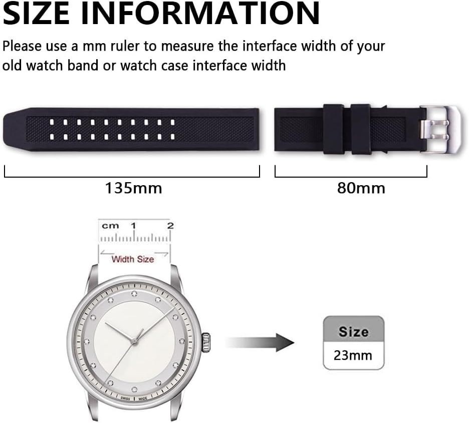 Strap Only For 3050 8800 3950 Series 23mm Rubber Waterproof Black/Silver Buckle