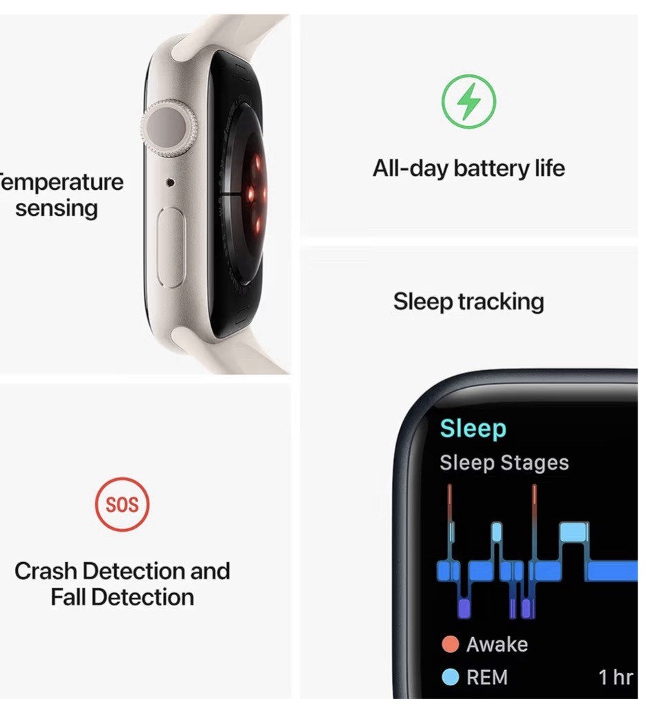 Apple Watch Series 8 GPS 45mm Midnight Aluminum Case Sport Band M/L Preowned