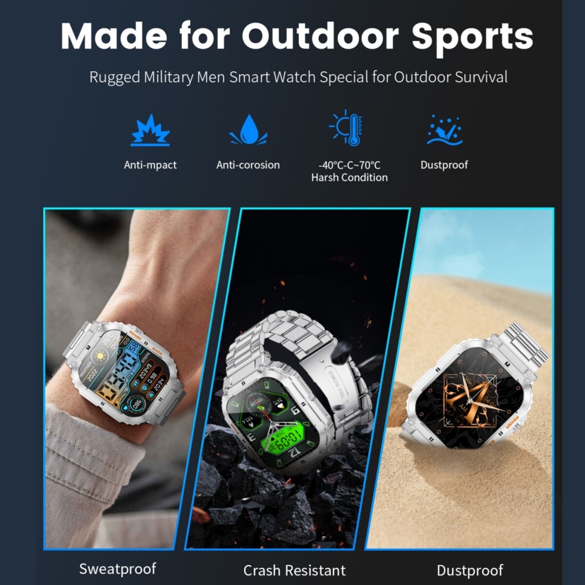 Smart Watch For Android iPhone Heart Rate 1.96″ HD Screen Fitness Tracker Rugged