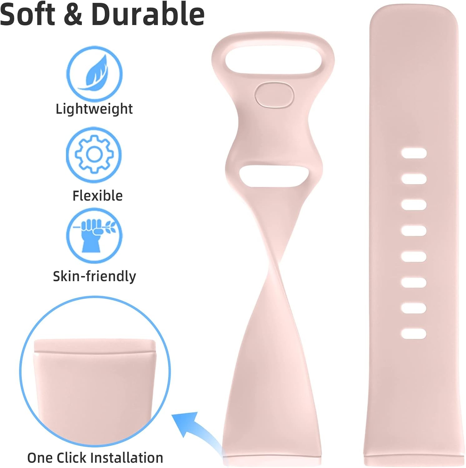Silicone Strap Compatible with Fitbit Sense 2 and Versa 4, Small Black/Gray/Pink