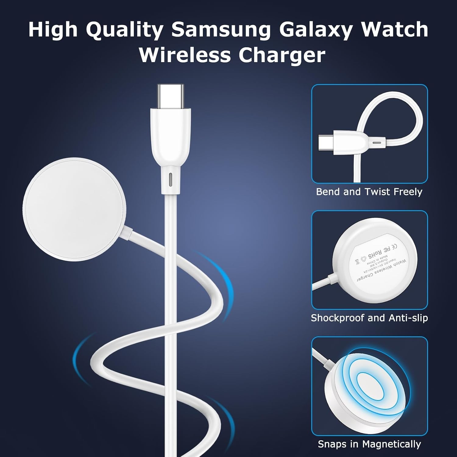 Fast Charger for Samsung Watch, Magnetic Wireless USB C Galaxy Charging Pad 3FT
