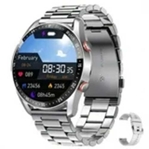 New! HW20 Smart Watch-Shiny Silver Bezel & SS Band + Grey Silicone Band